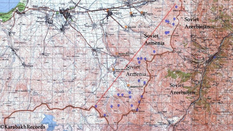 Mapa de las tropas de Azerbaiyán estacionadas dentro de la frontera de Armenia