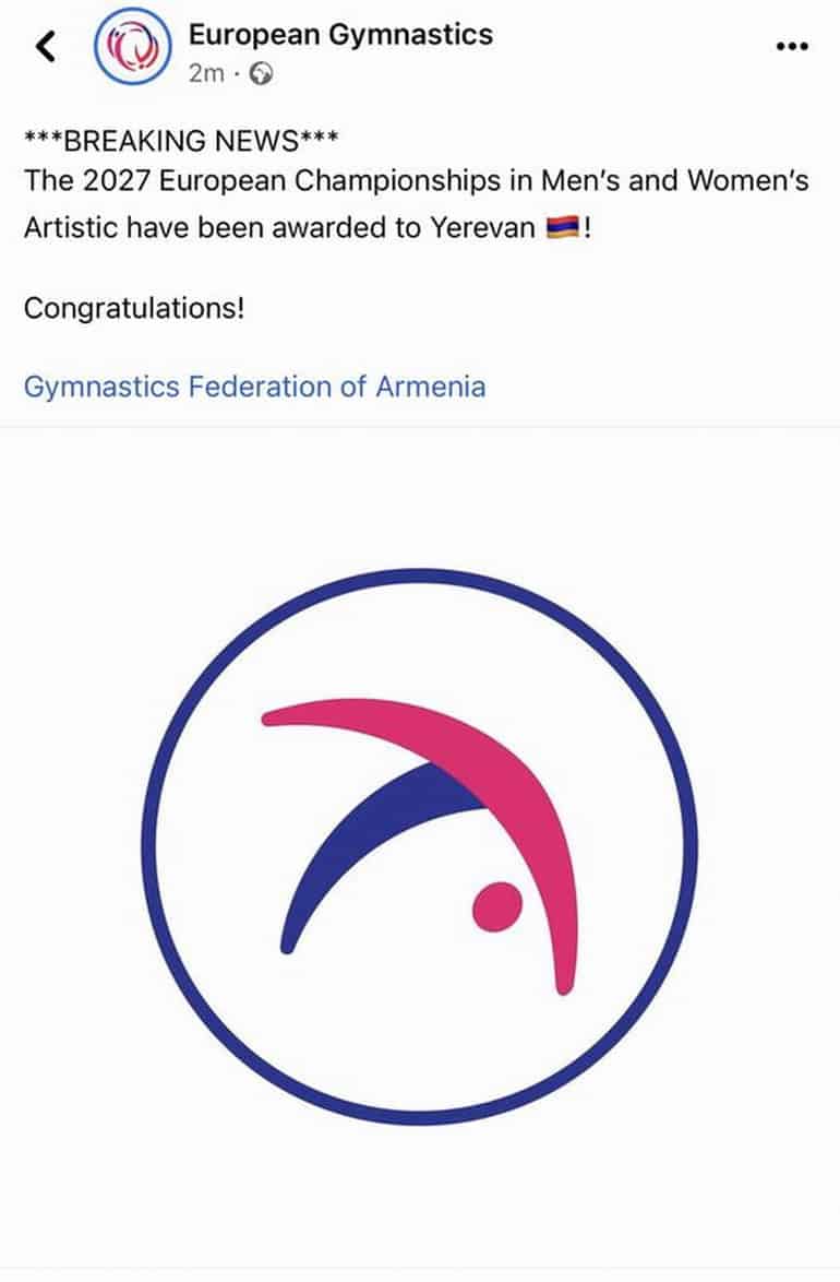 Ereván será sede del Campeonato Europeo de Gimnasia Artística SoyArmenio