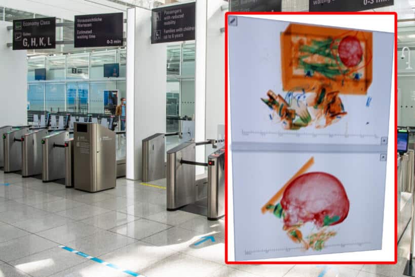 Radiografía de una caja de madera con los huesos de un hombre en el aeropuerto de Munich. FOTO Policía Federal Peter Kneffel DPA