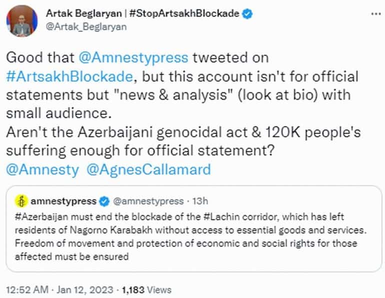 Amnistía Internacional exigió a Azerbaiyán poner fin al bloqueo del corredor de Lachin